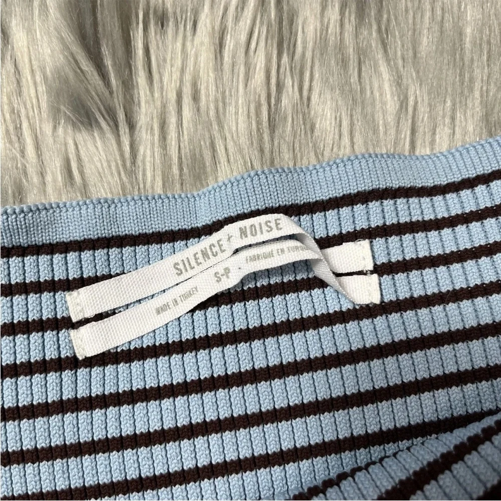 Urban Outfitters Silence Noise Berlin Off Shoulder Blue Brown Striped Sweater